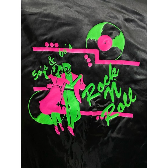 Vtg 50s 60s Rock N Roll Satin Jacket Black Mens Large Rockabilly Dance Majestic - Picture 2 of 9